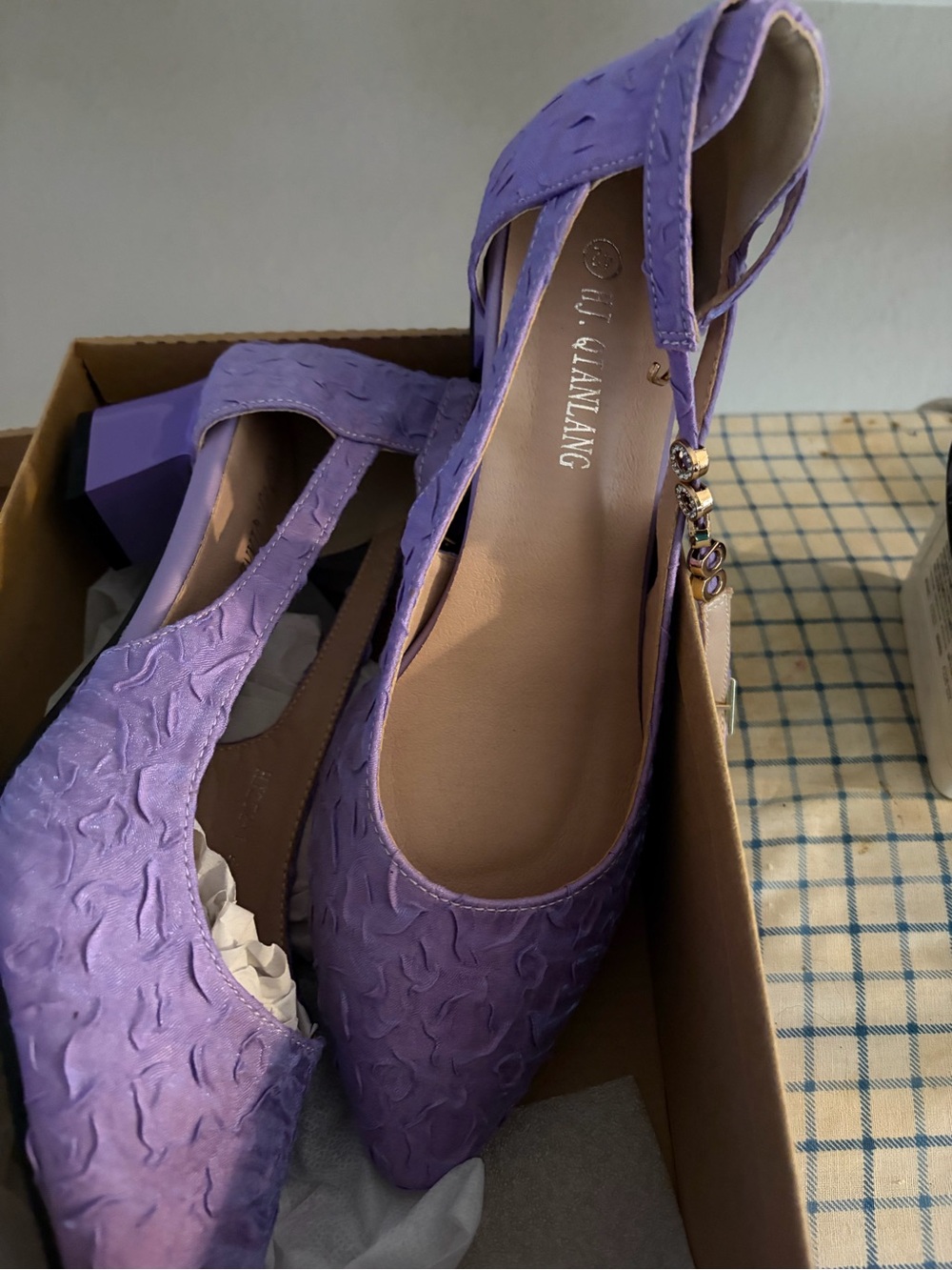 Lavender Textured Slingback Heels for Women
